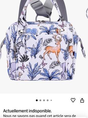 Floral & Deer Print Mini Tote Bag in White and Blue